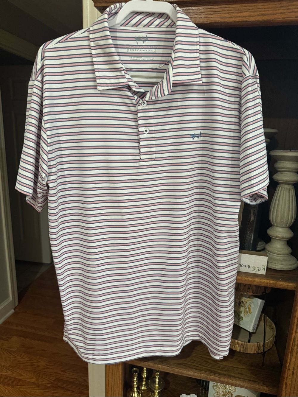 Men's Striped Performance Polo - Pink/White